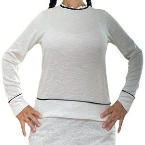 Priority Women Pullover Sweater Small S Off White Round Neck Long Sleeve Stretch